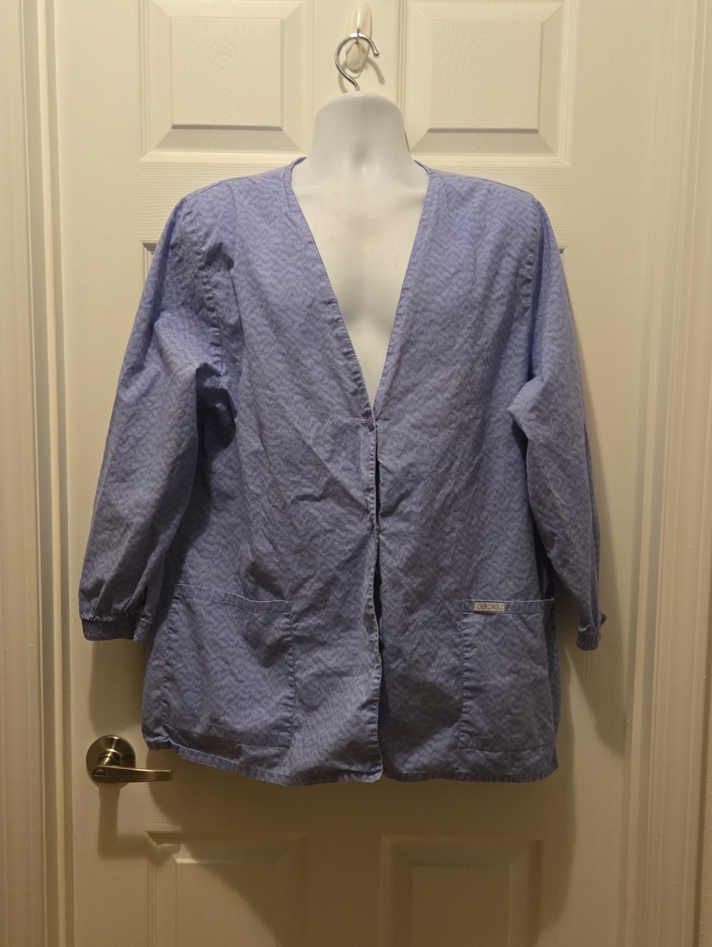 Cherokee Light Blue Pattern Open-Front Scrub Jacket Shirt XL